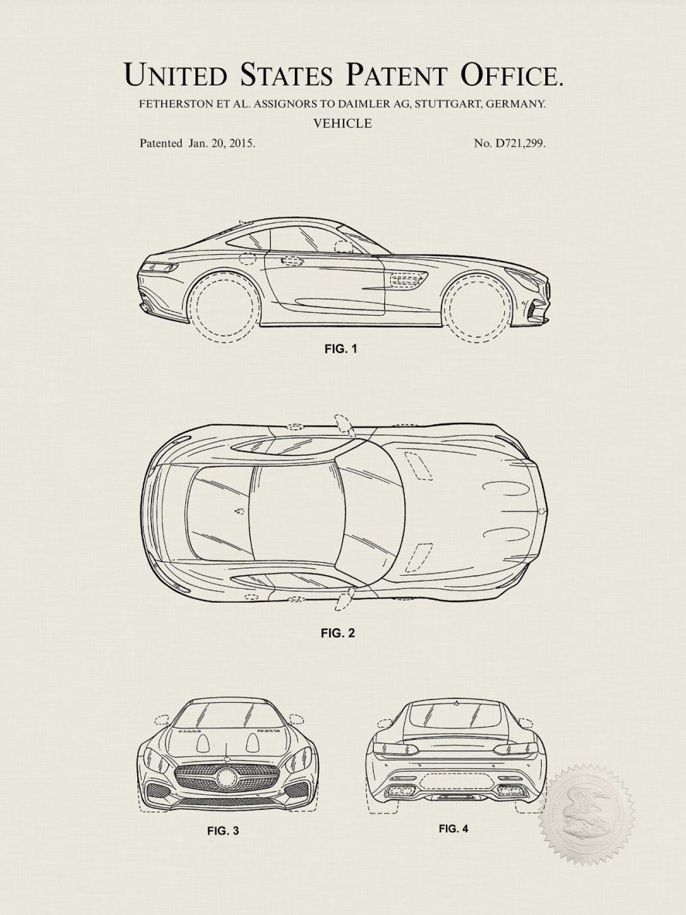 Automobiles | Amg Gt | 2015 Mercedes Patent Print Automobiles Antique