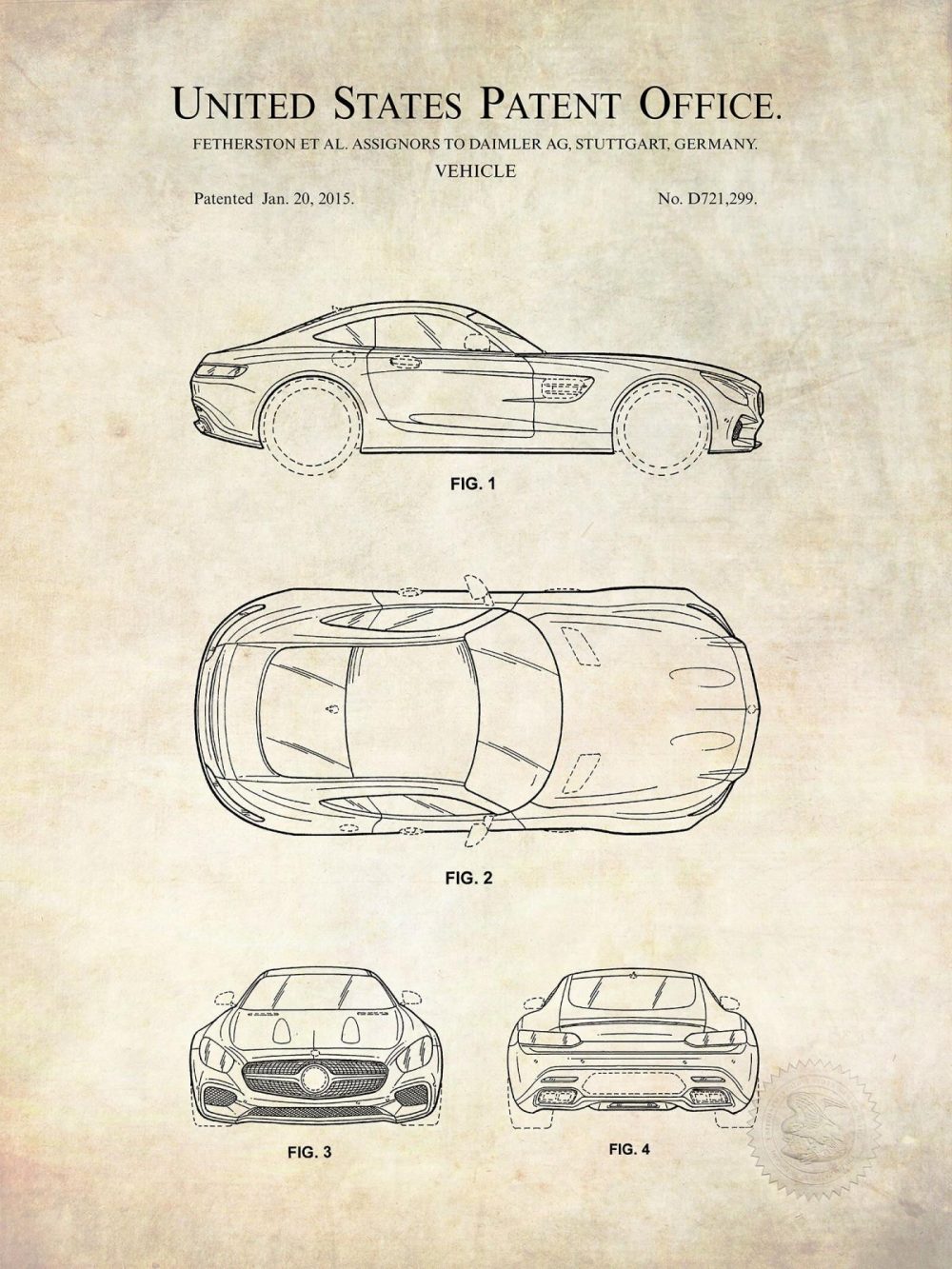 Automobiles | Amg Gt | 2015 Mercedes Patent Print Automobiles Antique