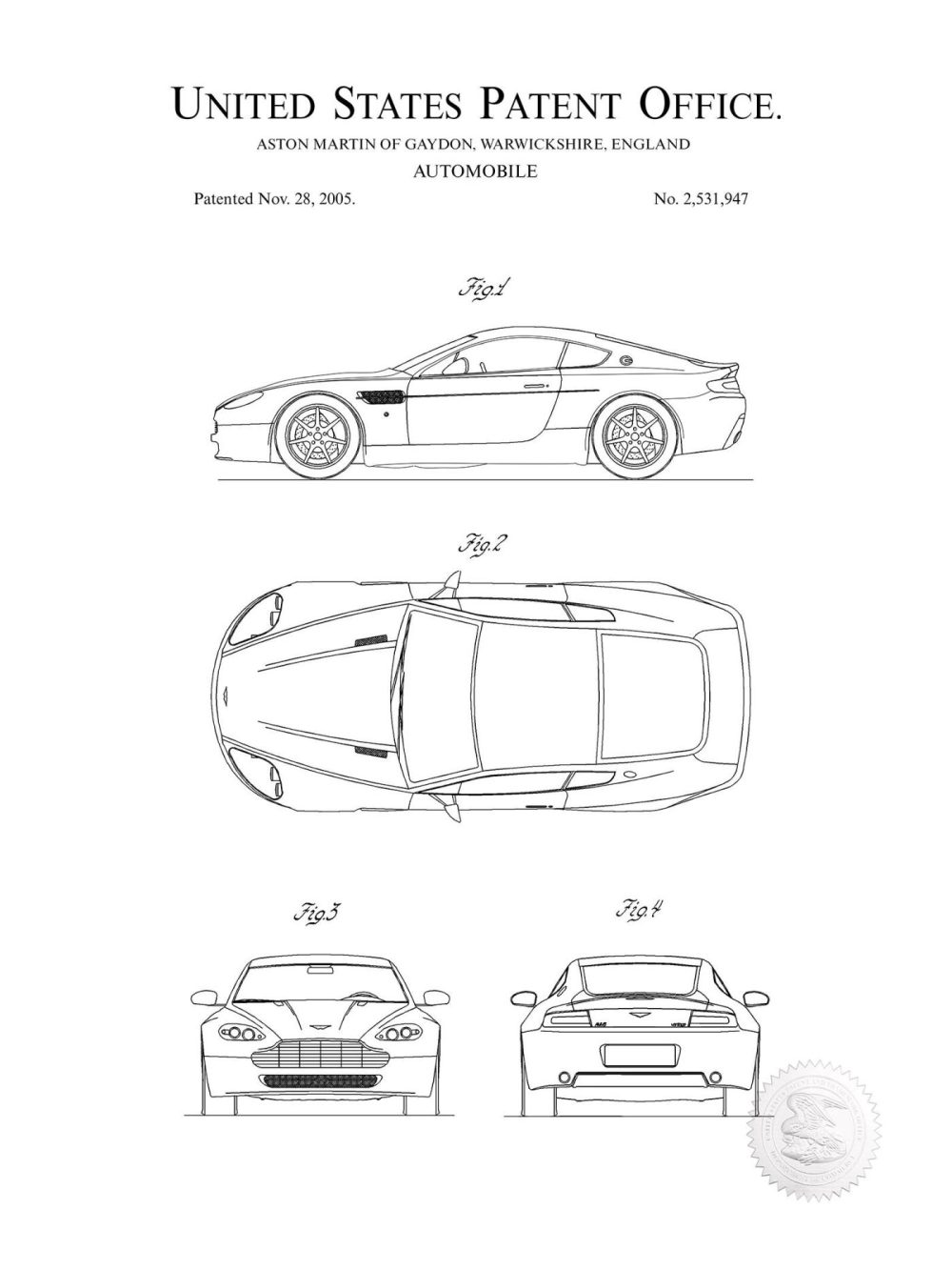 Automobiles | Aston Martin Db9 | 2005 Auto Patent Print Automobiles Antique