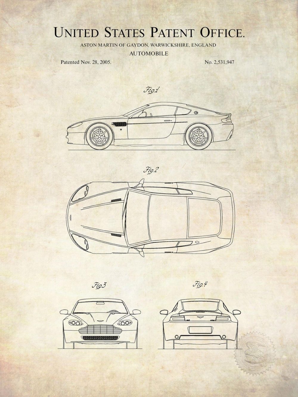 Automobiles | Aston Martin Db9 | 2005 Auto Patent Print Automobiles Antique