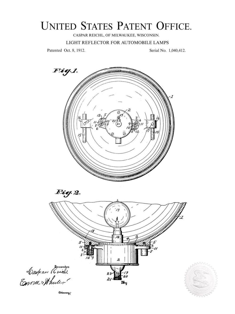 Automobiles | Auto Headlight Design | 1912 Patent Automobiles Antique