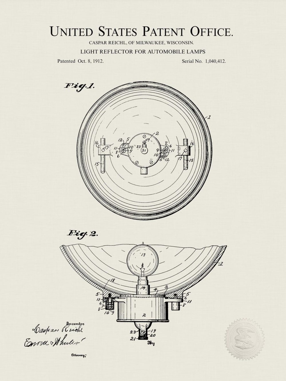 Automobiles | Auto Headlight Design | 1912 Patent Automobiles Antique