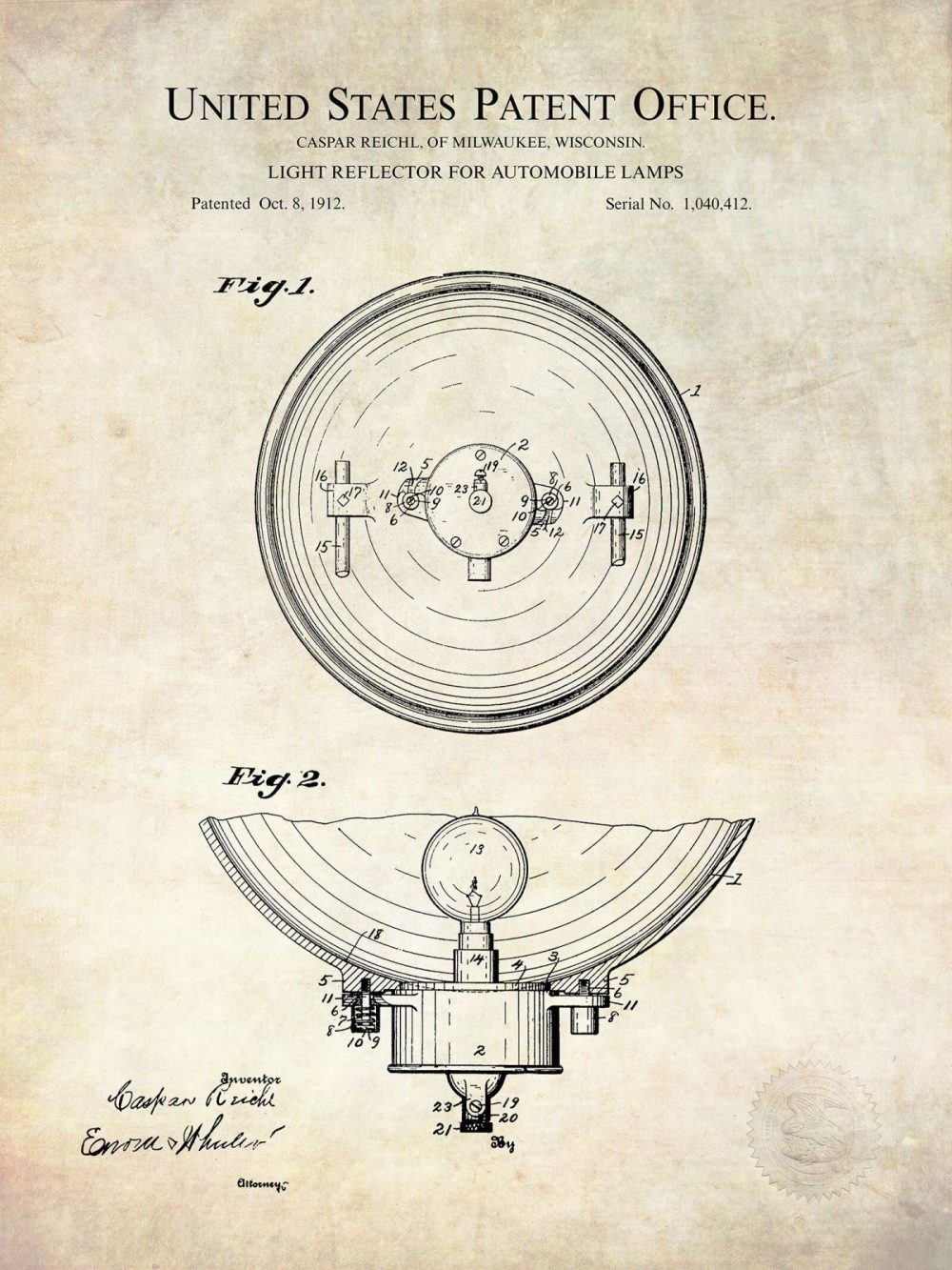 Automobiles | Auto Headlight Design | 1912 Patent Automobiles Antique