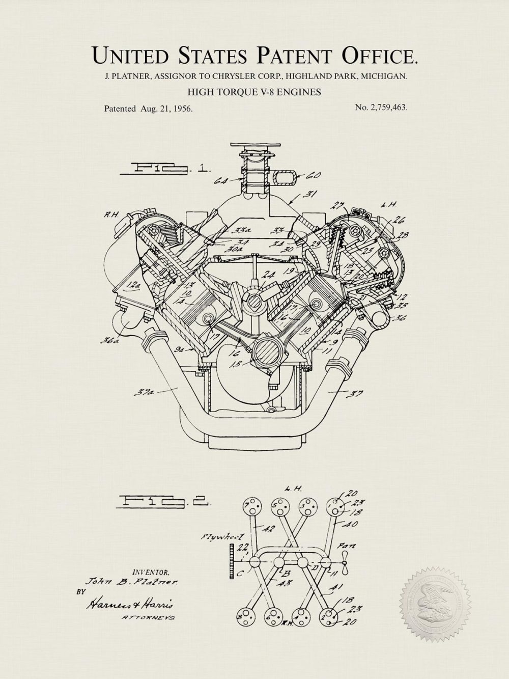 Automobiles | Big Block V8 | Chrysler Engine Patent Automobiles Antique