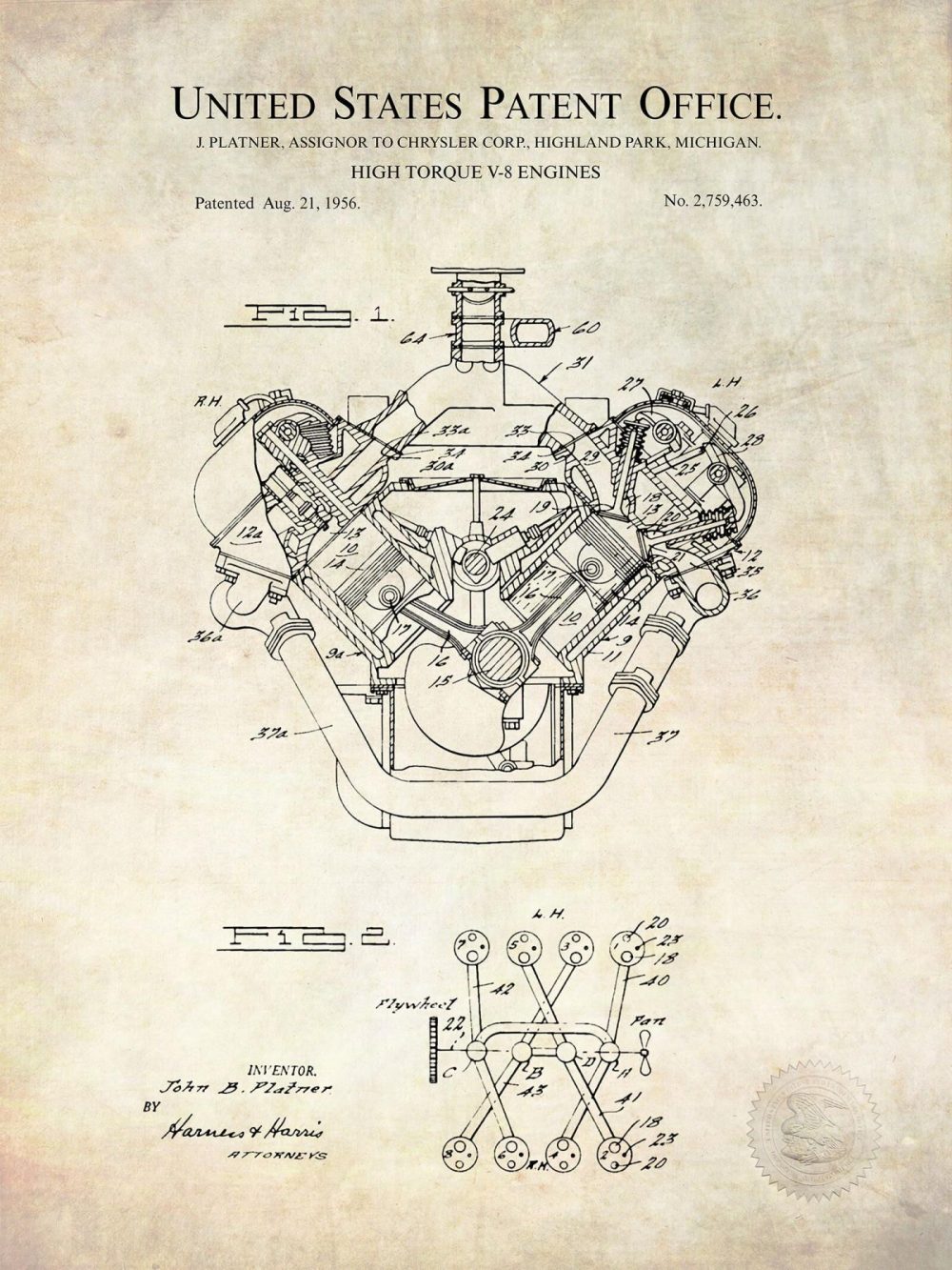 Automobiles | Big Block V8 | Chrysler Engine Patent Automobiles Antique