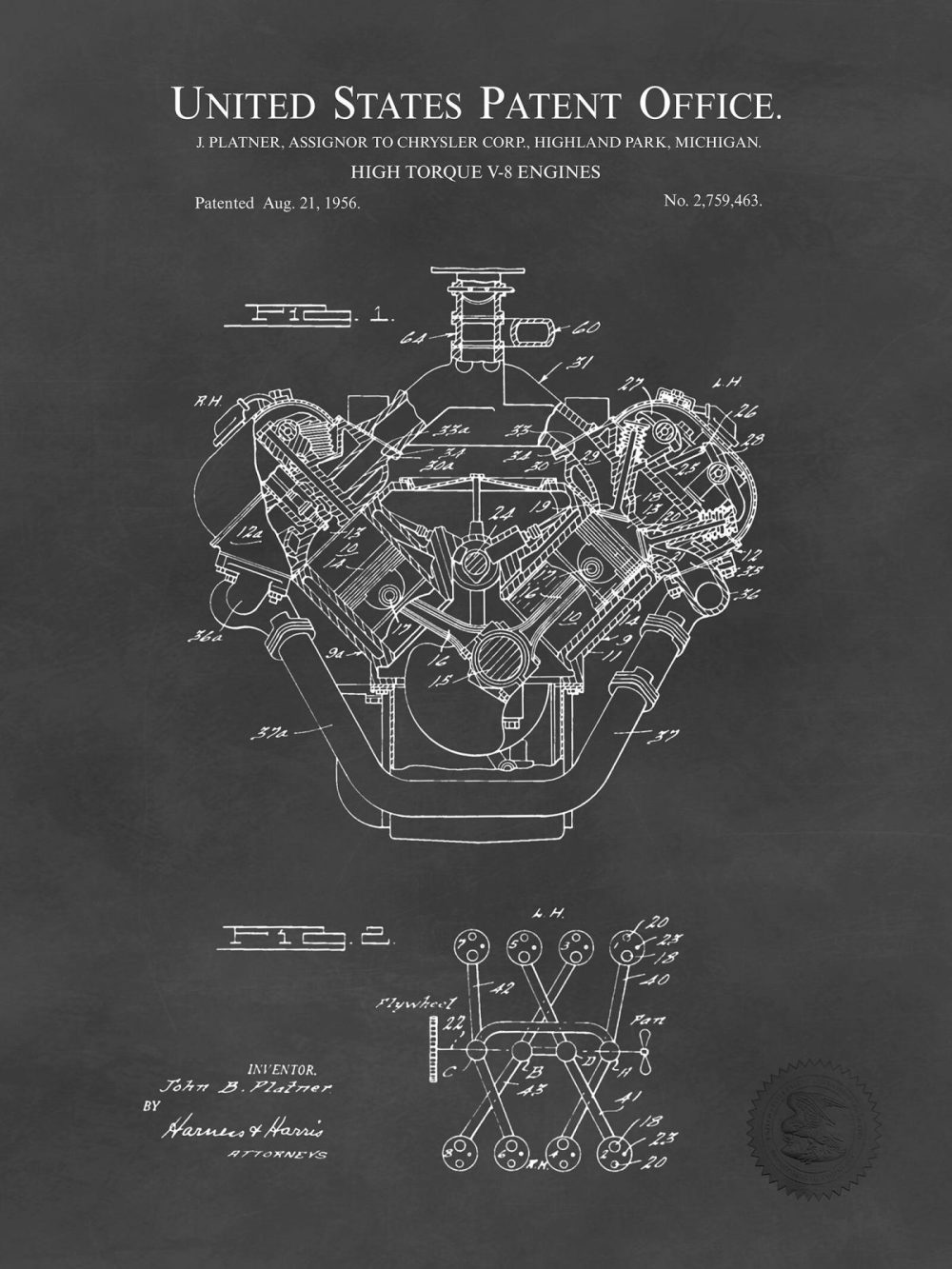 Automobiles | Big Block V8 | Chrysler Engine Patent Automobiles Antique