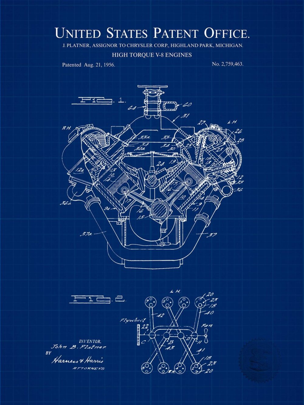 Automobiles | Big Block V8 | Chrysler Engine Patent Automobiles Antique