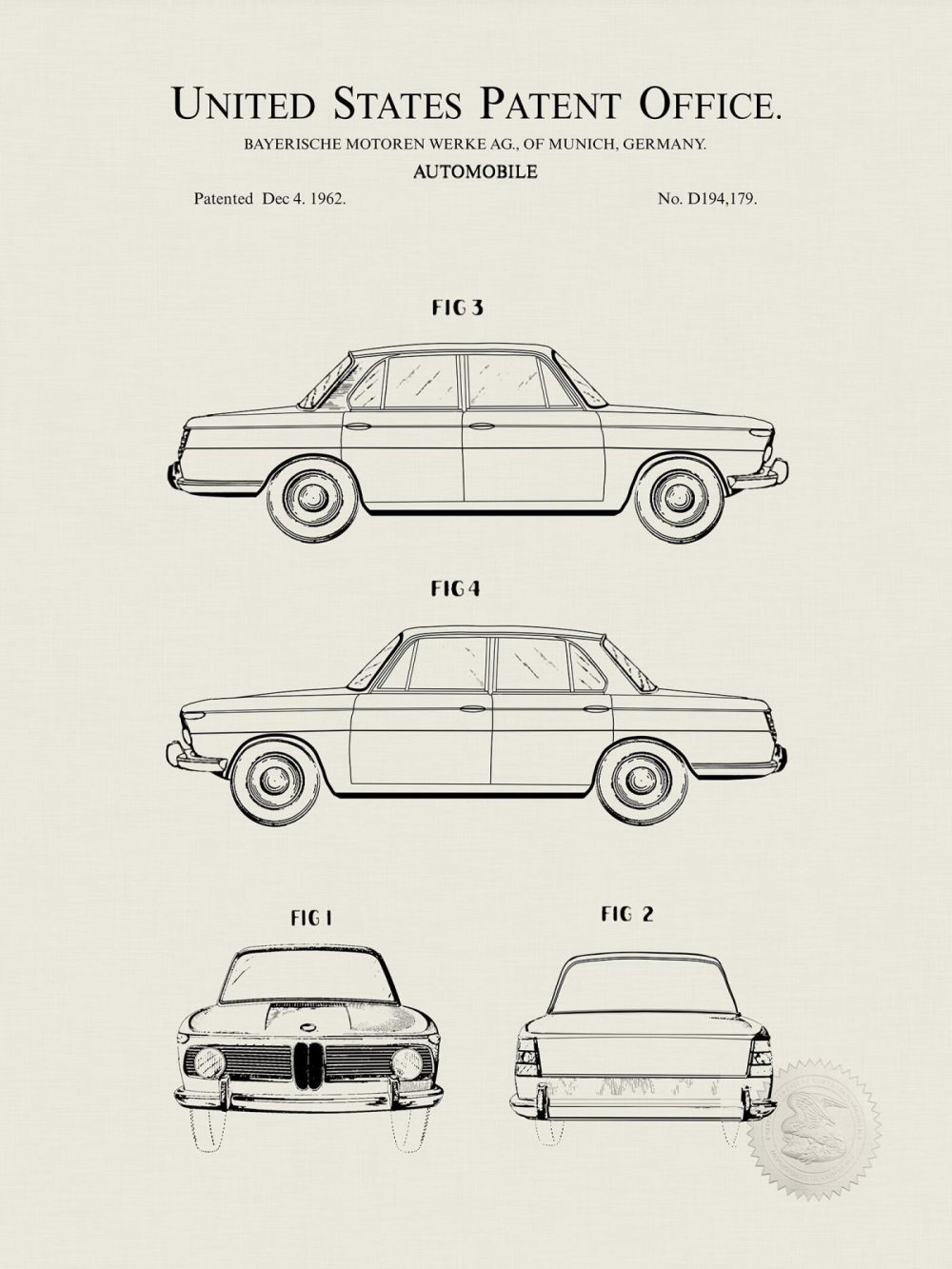 Automobiles | Bmw 1600 | 1963 Automobile Patent Automobiles Antique