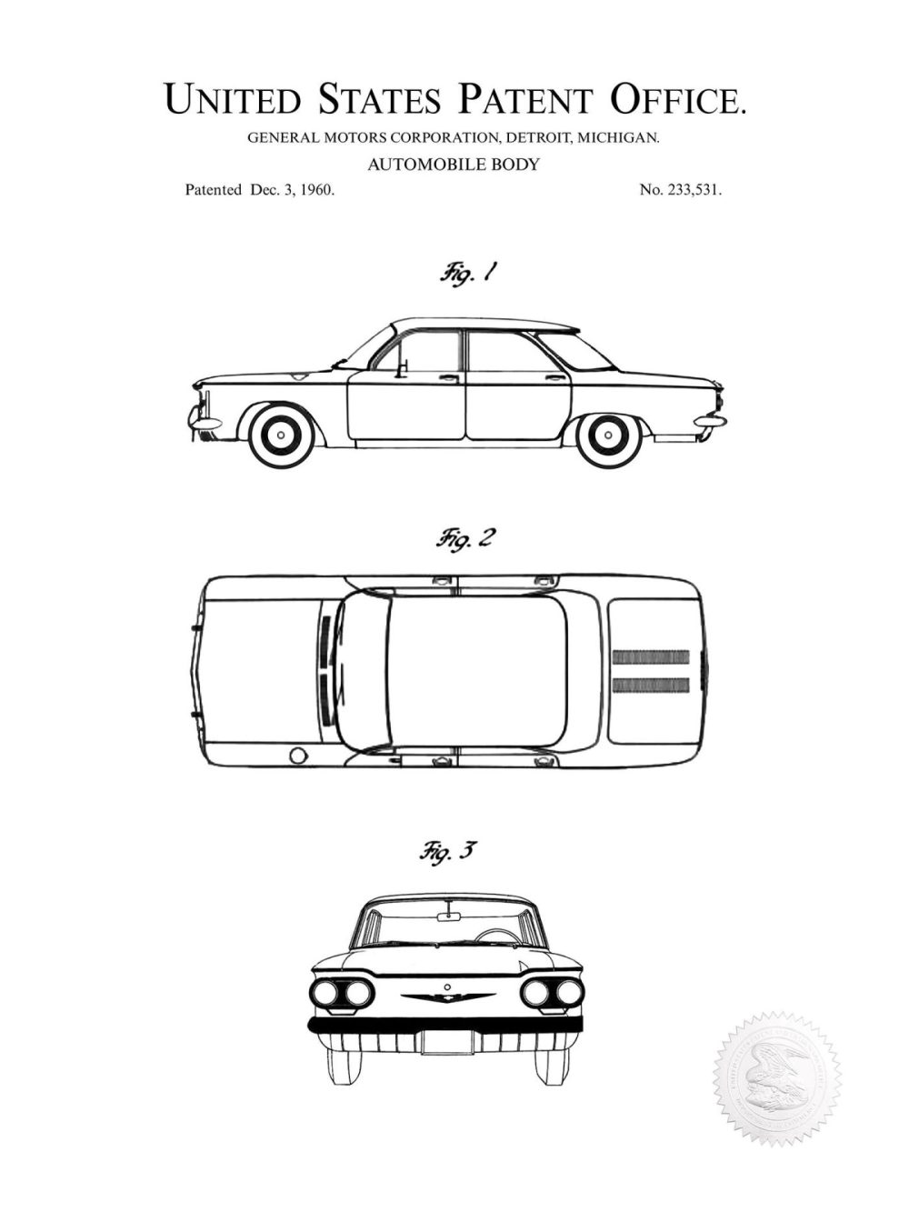 Automobiles | Chevy Corvair | 1960 Automobile Patent Automobiles Antique