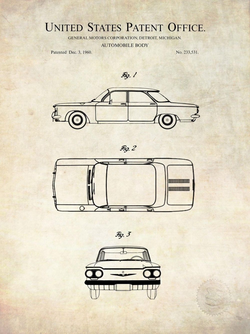 Automobiles | Chevy Corvair | 1960 Automobile Patent Automobiles Antique