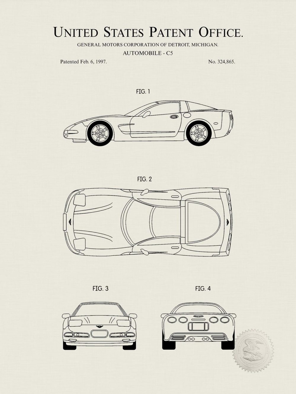 Automobiles | Classic Corvette | Patent Print Collection Automobiles Antique