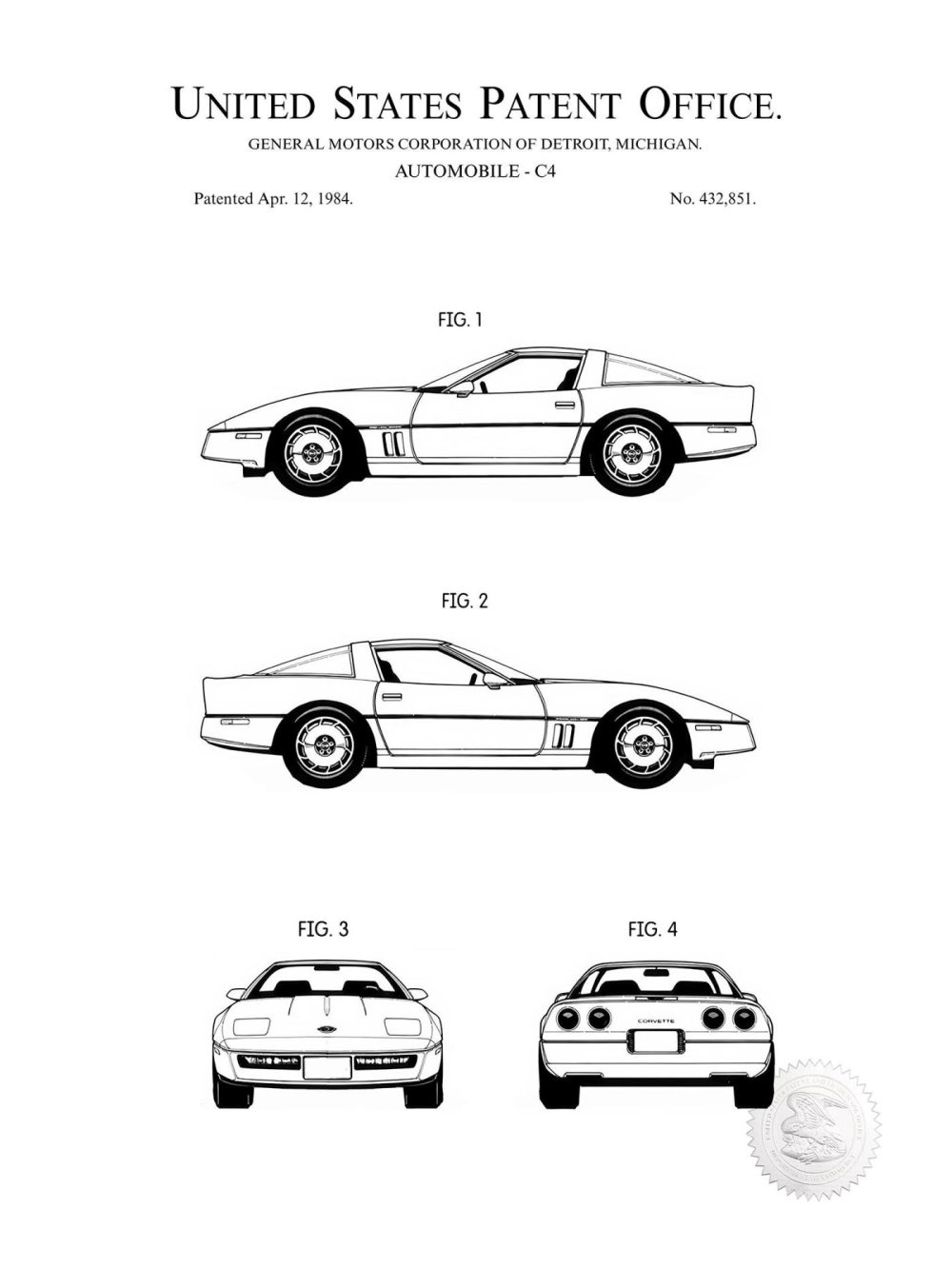 Automobiles | Corvette C4 | 1984 Gm Patent Automobiles Antique