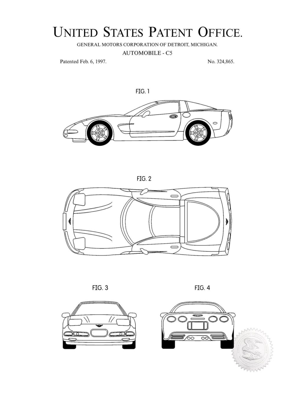 Automobiles | Corvette C5 | 1997 Gm Patent Automobiles Antique