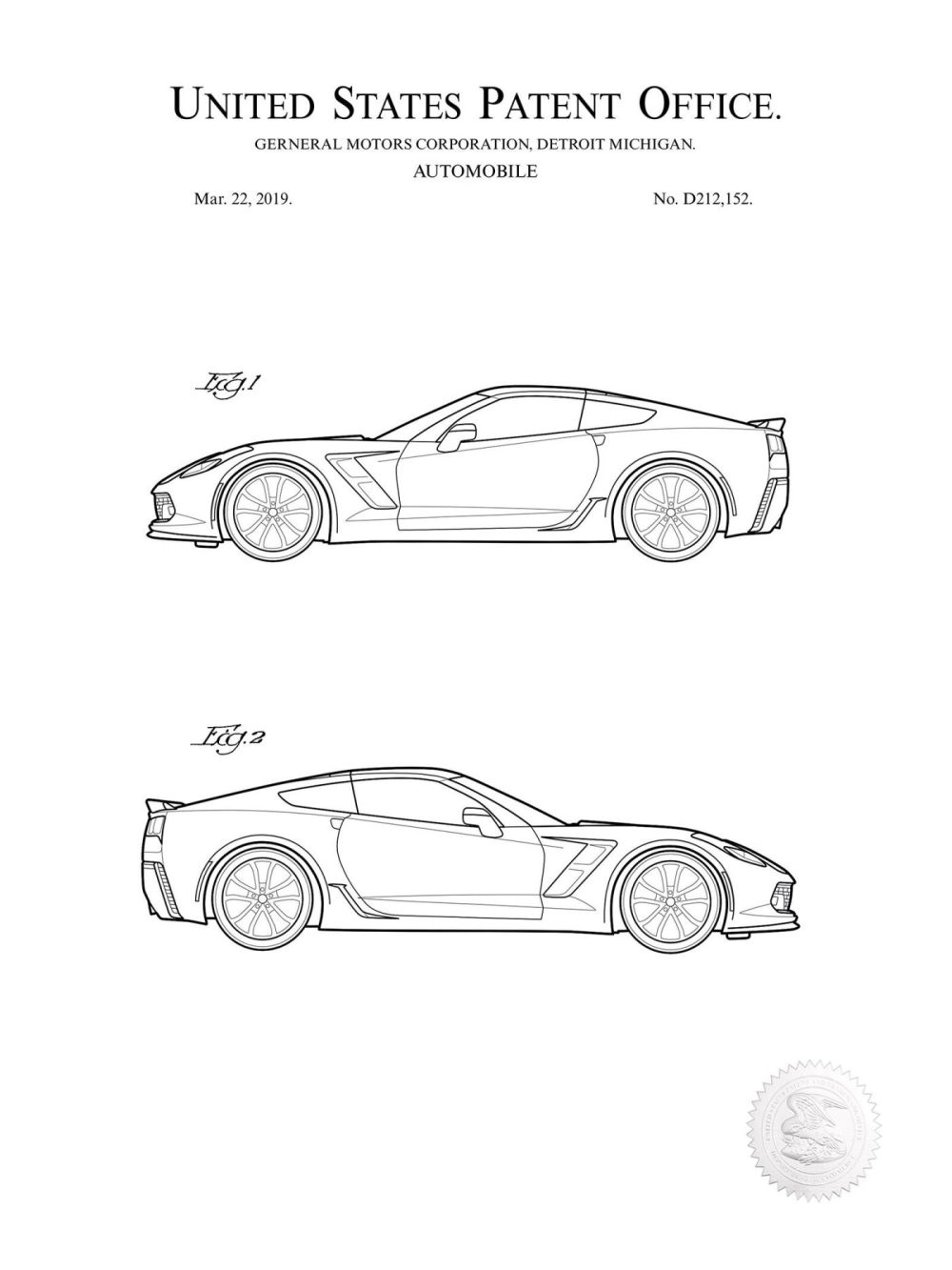 Automobiles | Corvette Grand Sport | 2019 Gm Patent Automobiles Antique