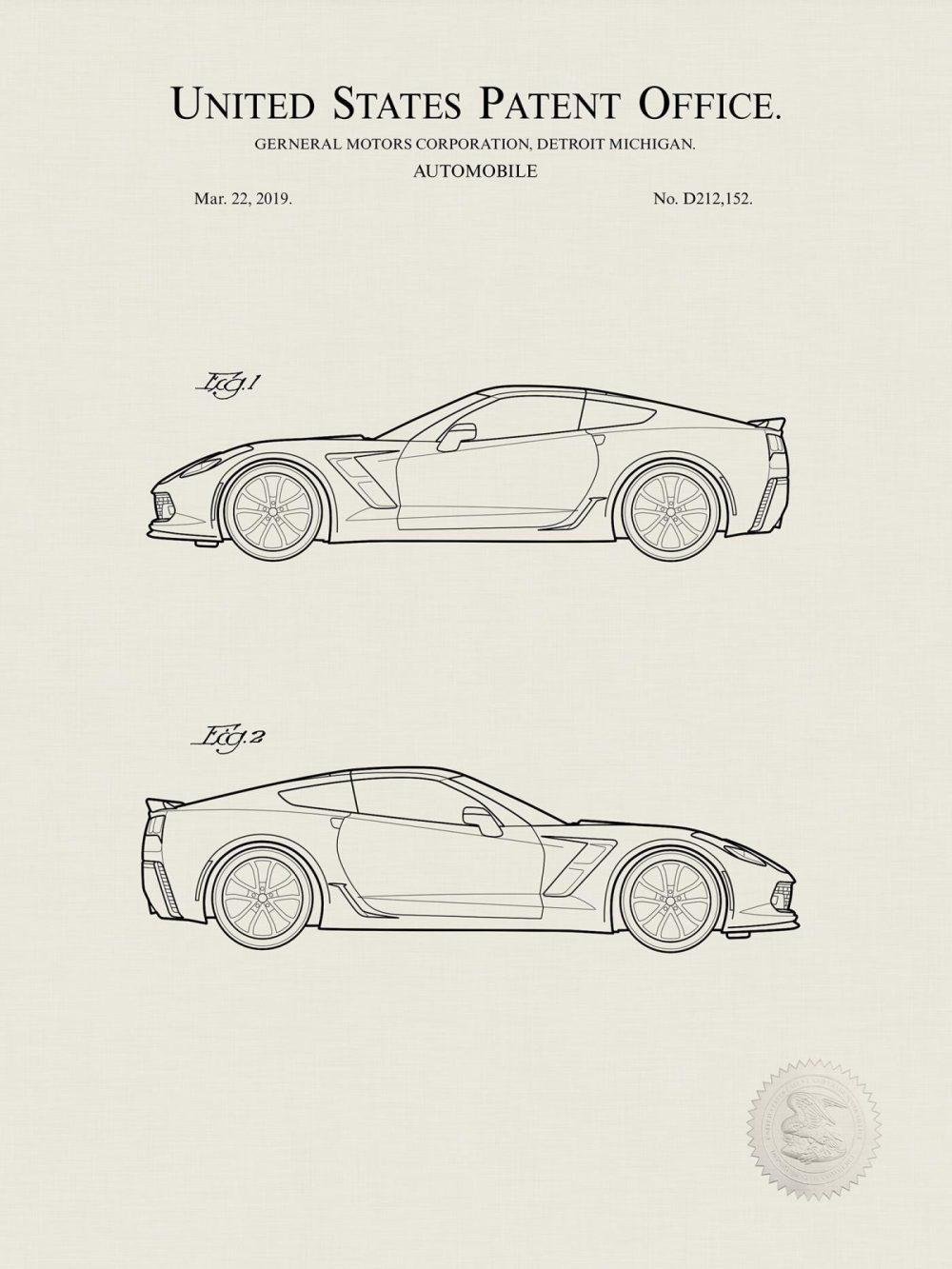 Automobiles | Corvette Grand Sport | 2019 Gm Patent Automobiles Antique