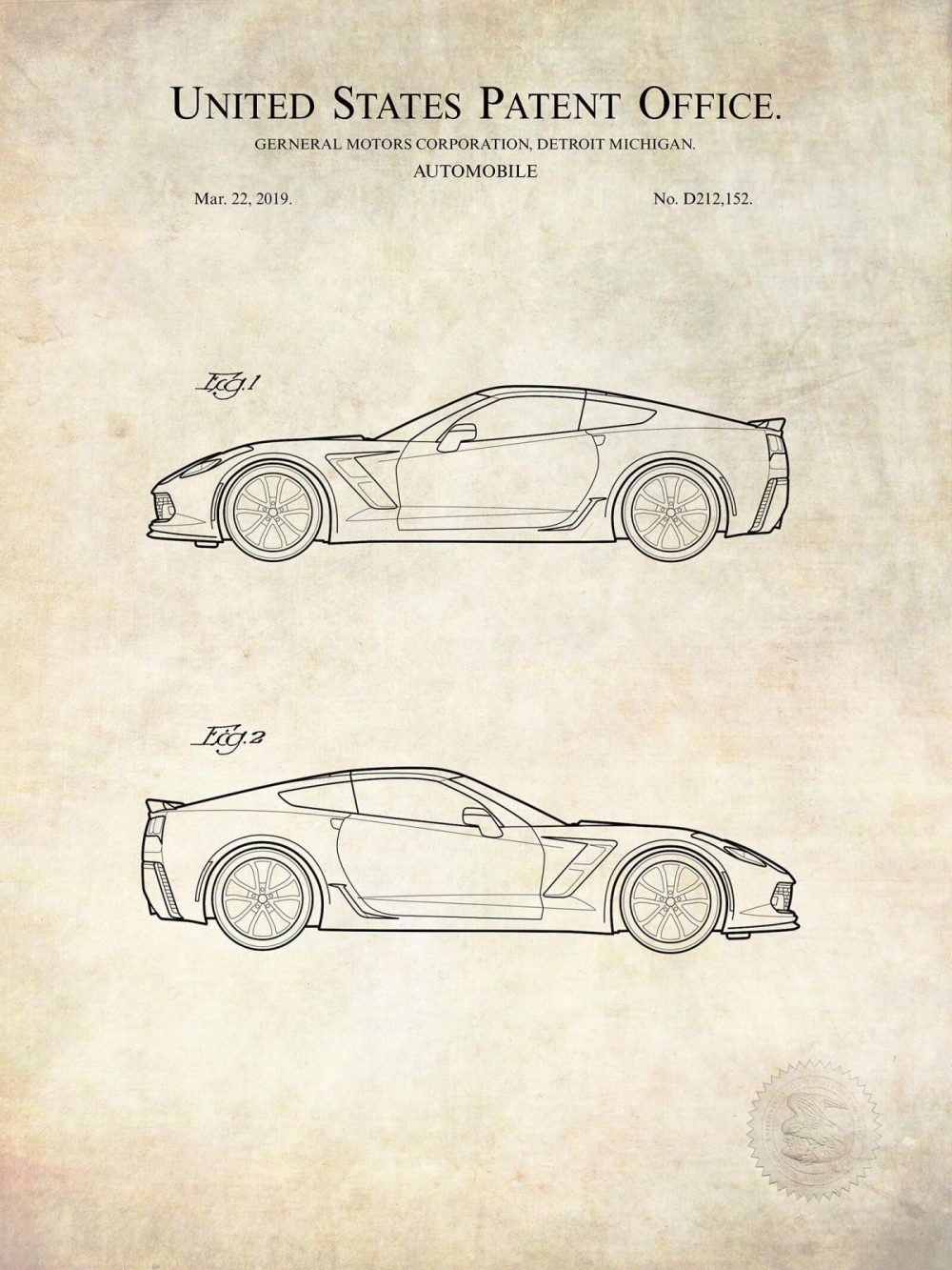 Automobiles | Corvette Grand Sport | 2019 Gm Patent Automobiles Antique