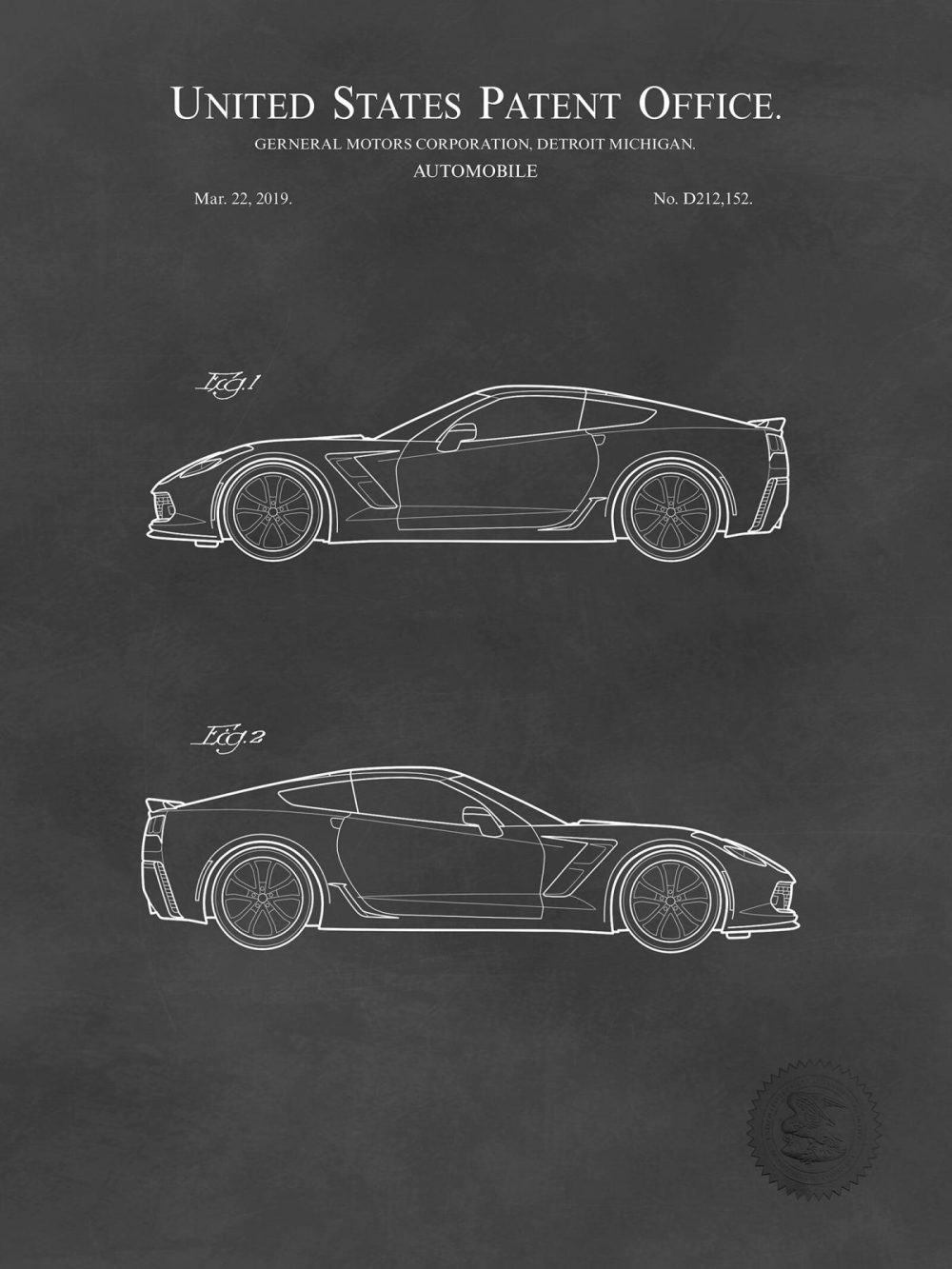 Automobiles | Corvette Grand Sport | 2019 Gm Patent Automobiles Antique