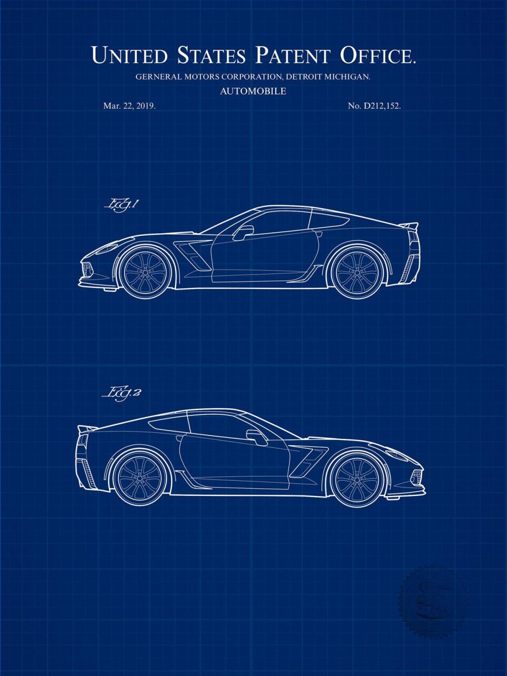 Automobiles | Corvette Grand Sport | 2019 Gm Patent Automobiles Antique