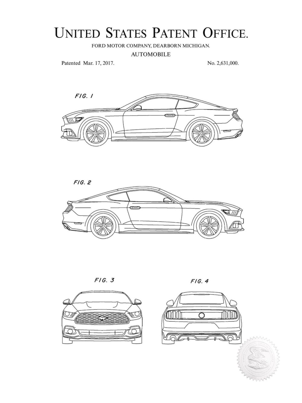 Automobiles | Ford Mustang | 2017 Patent Print Automobiles Antique