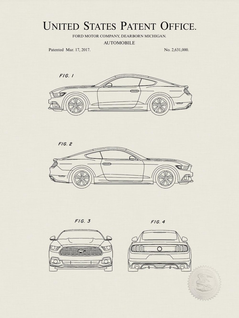 Automobiles | Ford Mustang | 2017 Patent Print Automobiles Antique