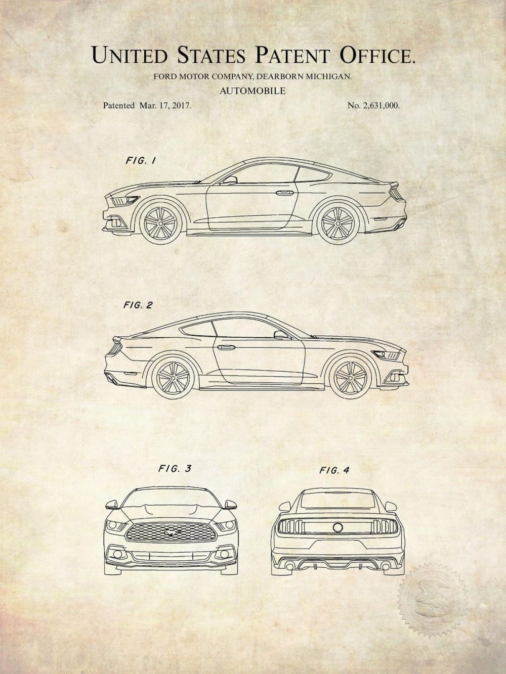 Automobiles | Ford Mustang | 2017 Patent Print Automobiles Antique