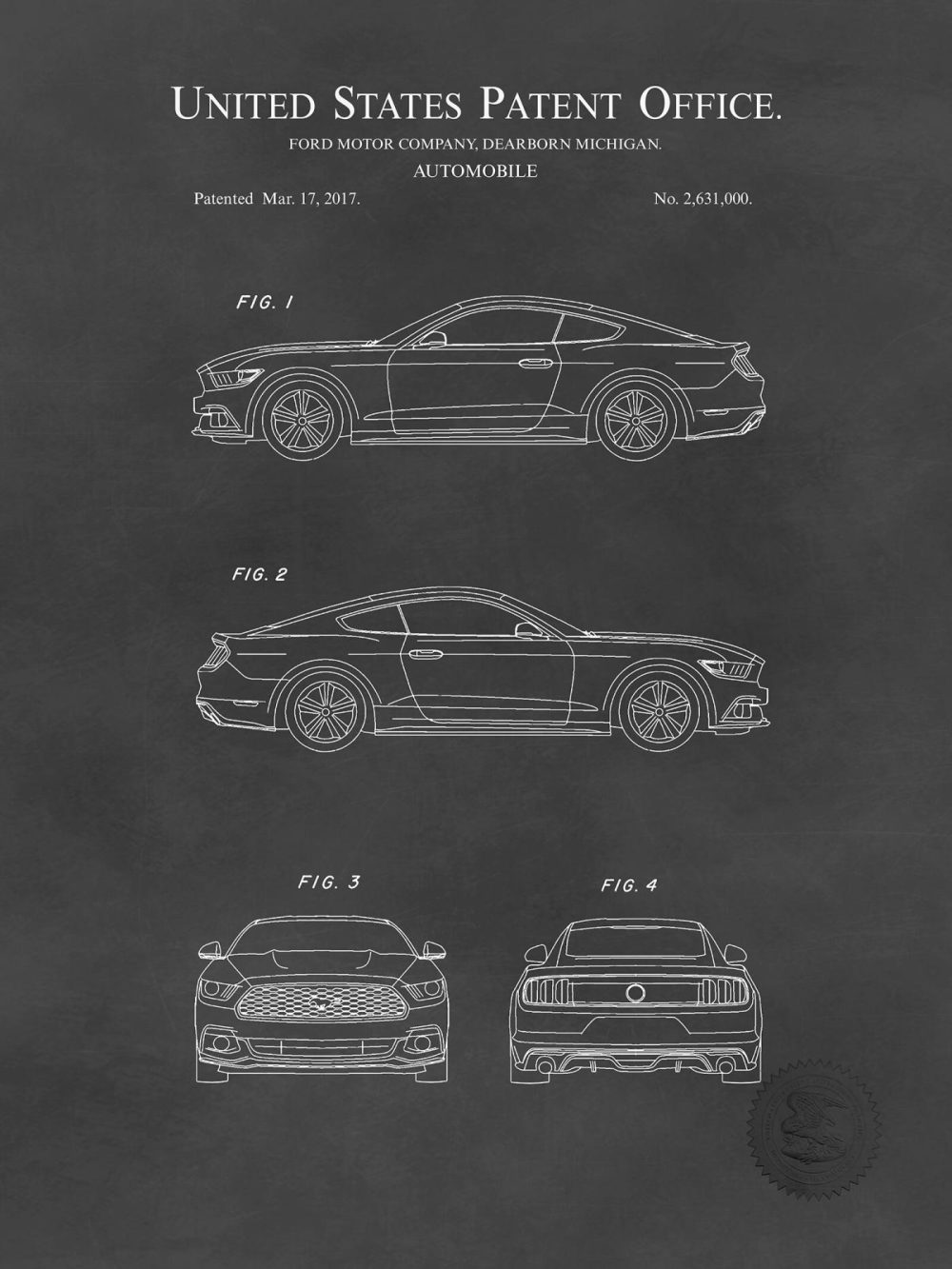 Automobiles | Ford Mustang | 2017 Patent Print Automobiles Antique