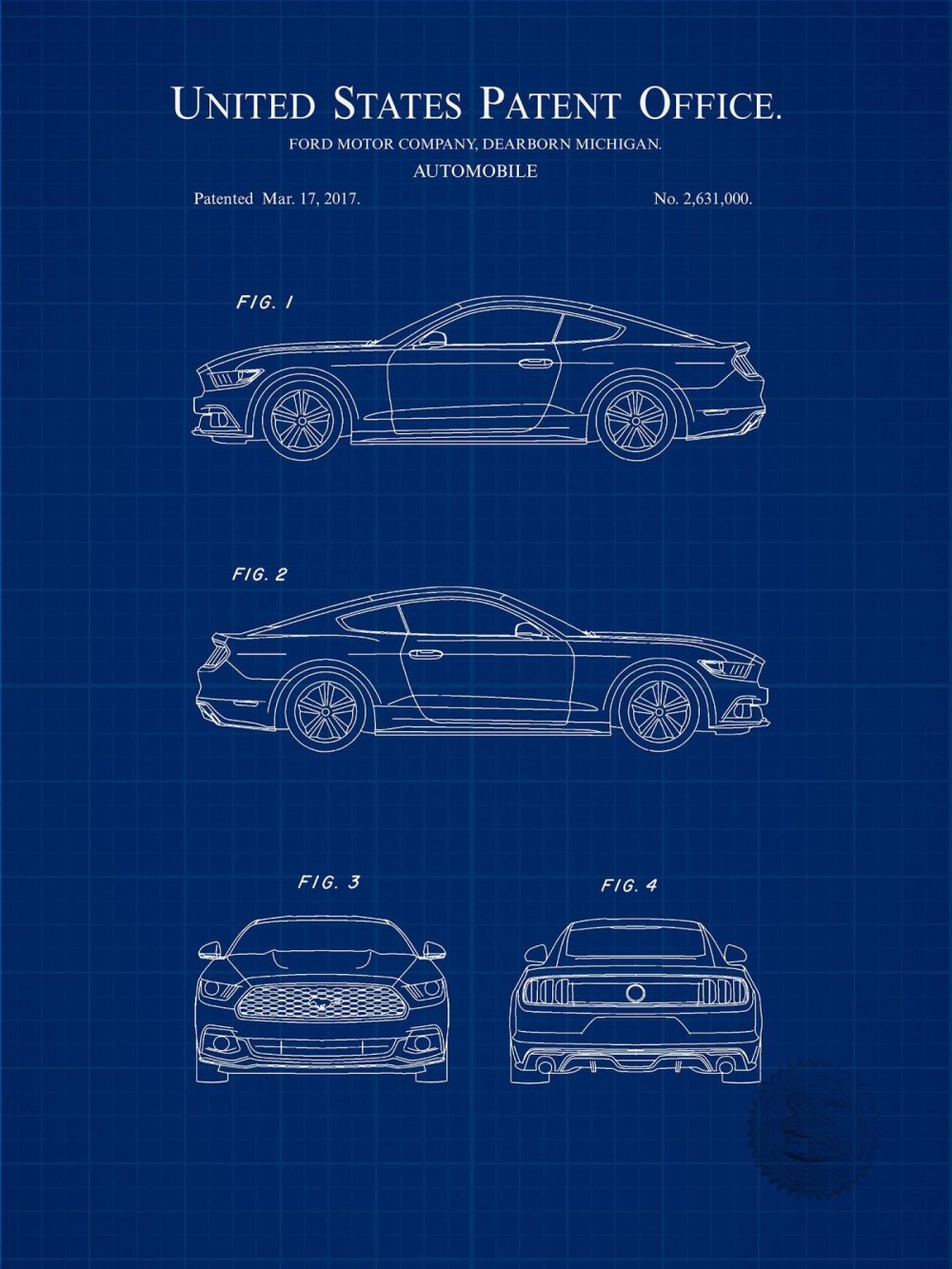 Automobiles | Ford Mustang | 2017 Patent Print Automobiles Antique