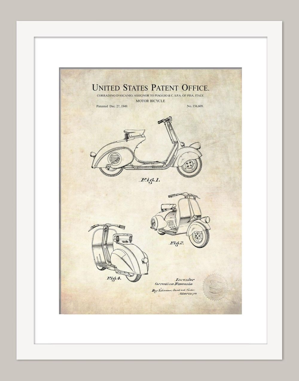 Automobiles | Vespa Scooter – 1949 Patent Automobiles Antique