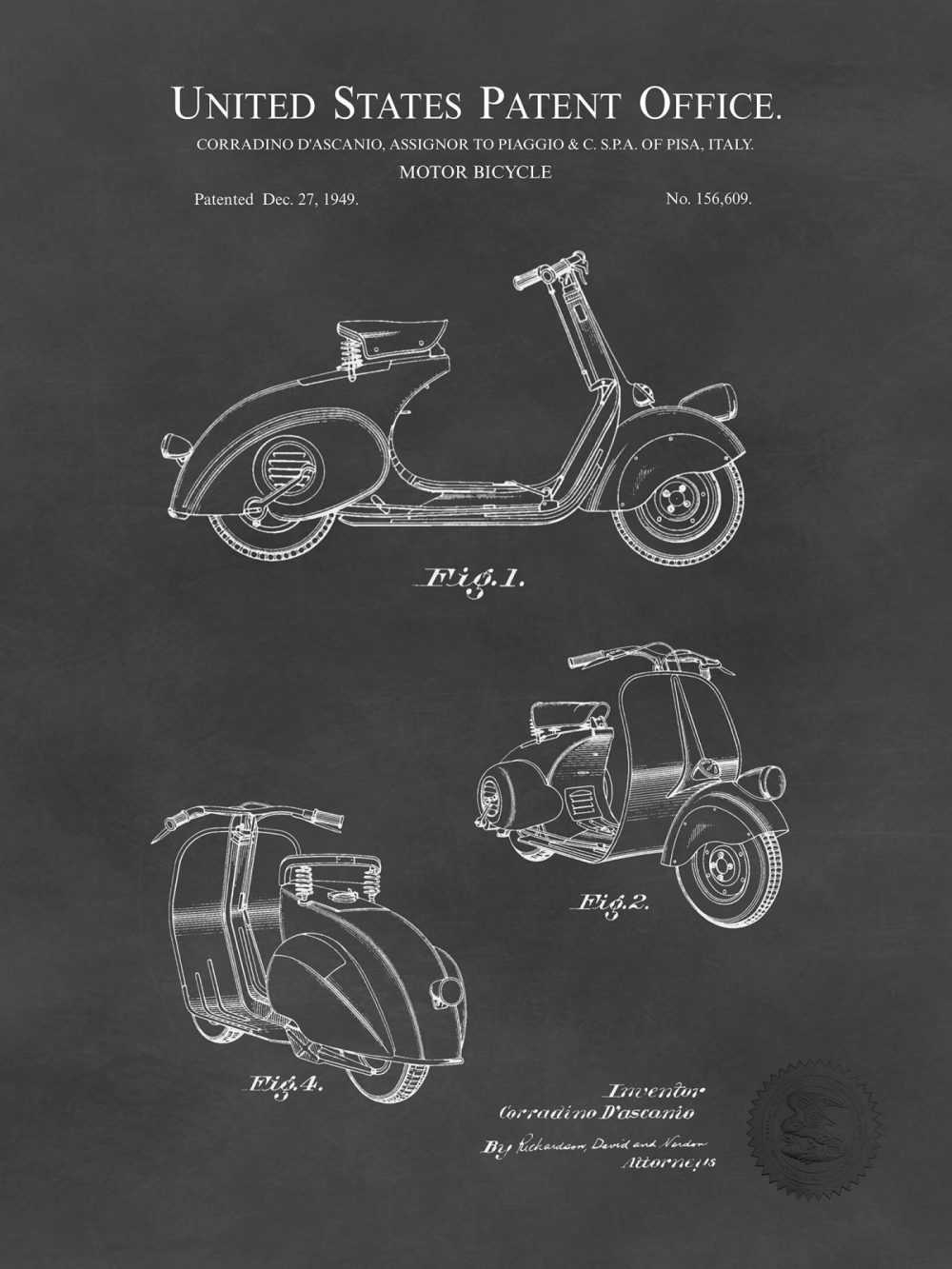 Automobiles | Vespa Scooter – 1949 Patent Automobiles Antique