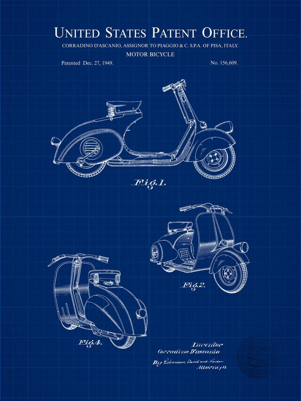 Automobiles | Vespa Scooter – 1949 Patent Automobiles Antique