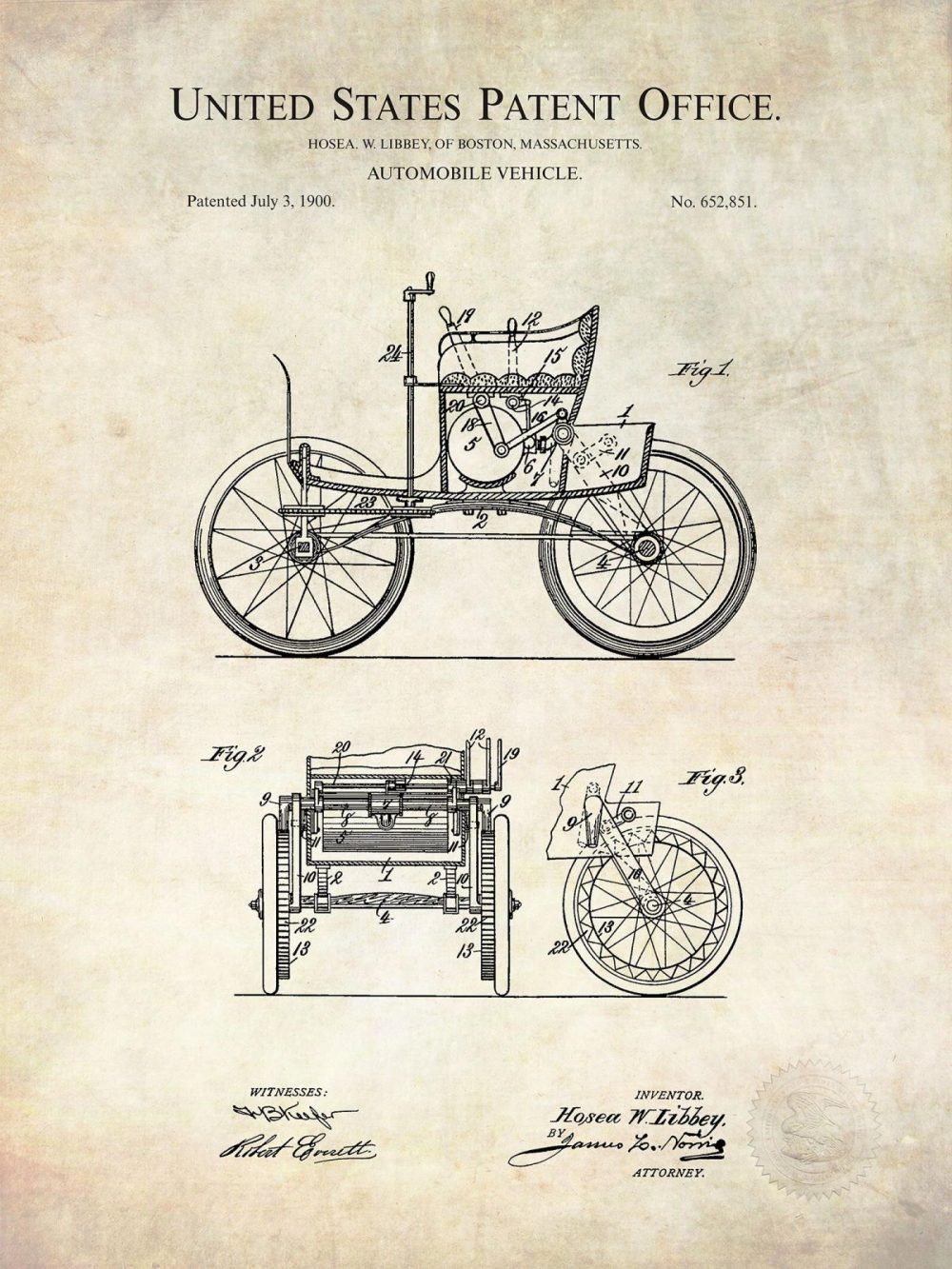 Automobiles | Vintage Motor Vehicle | 1900 Patent Automobiles Antique