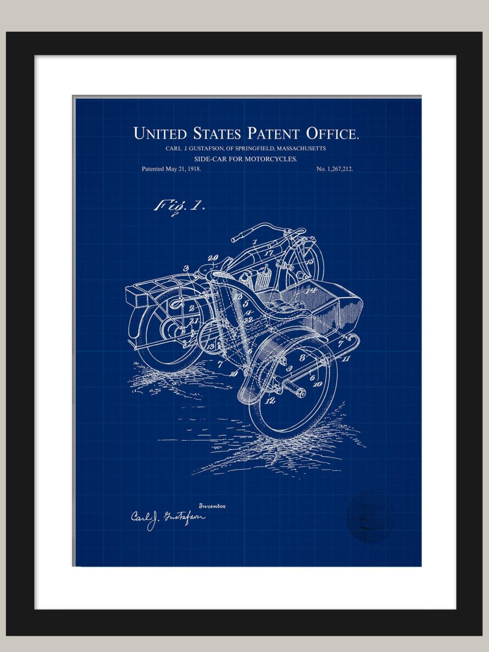 Automobiles | Vintage Motorcycle Side Car | 1918 Patent Automobiles Antique