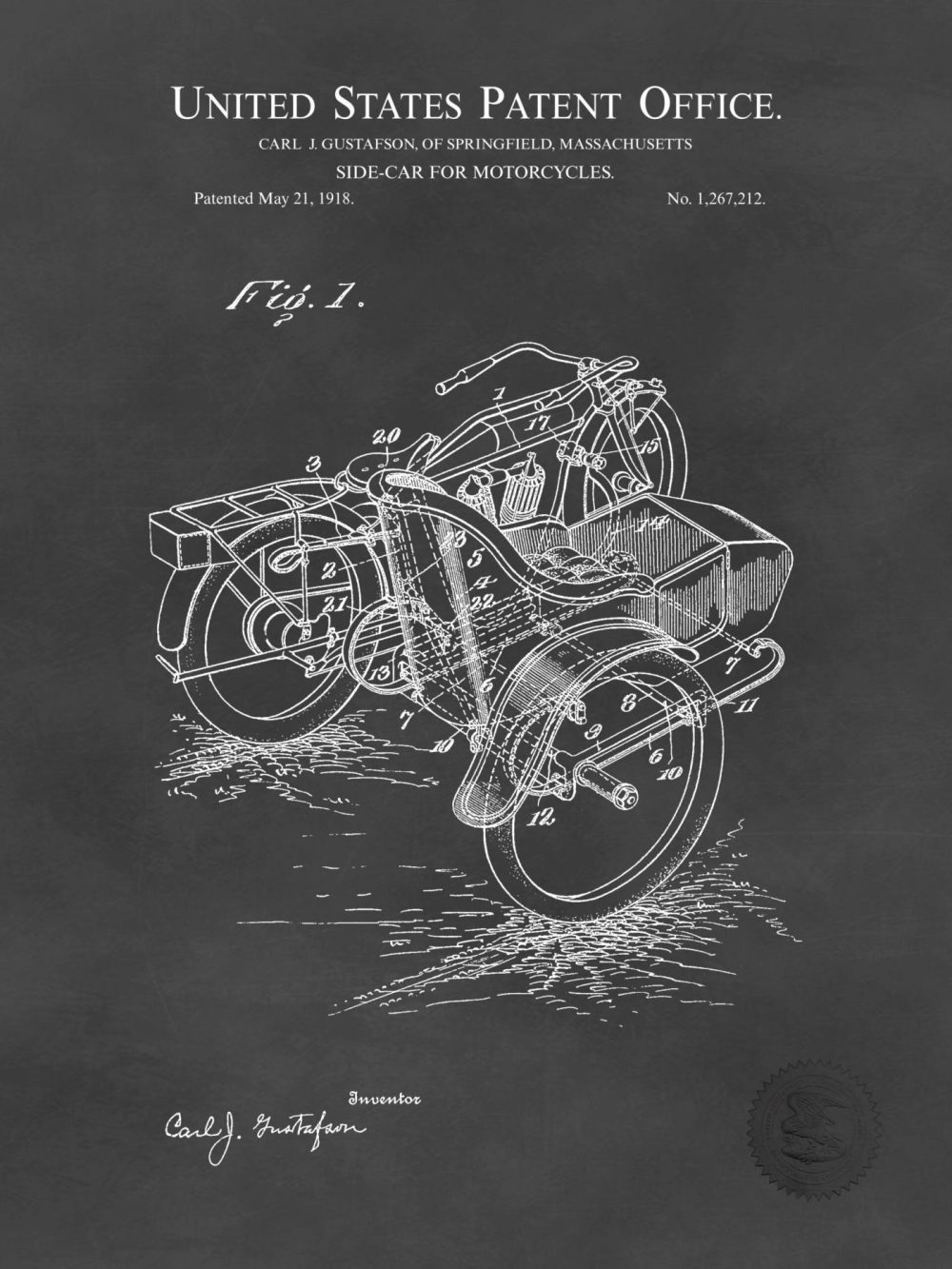 Automobiles | Vintage Motorcycle Side Car | 1918 Patent Automobiles Antique