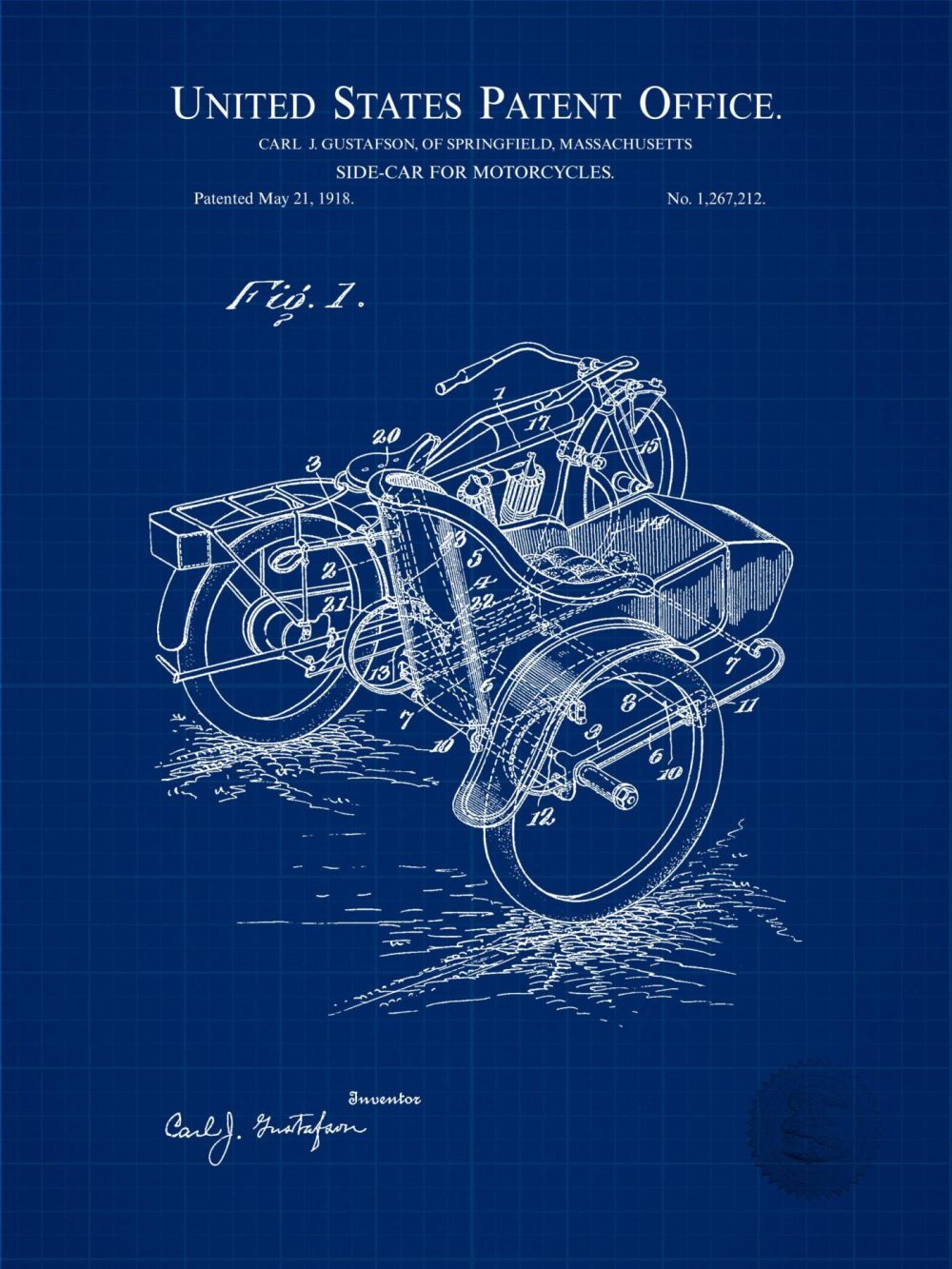 Automobiles | Vintage Motorcycle Side Car | 1918 Patent Automobiles Antique