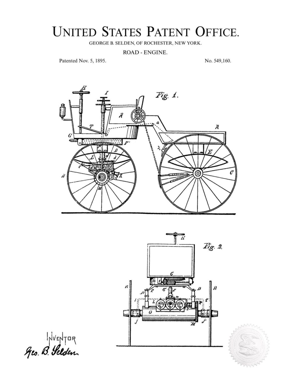 Automobiles | Vintage Road Vehicle | 1895 Patent Automobiles Antique