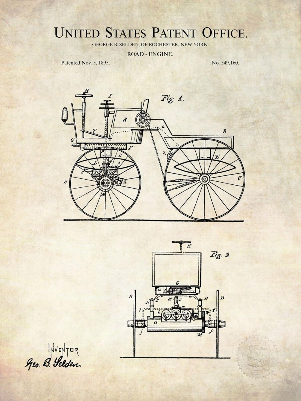 Automobiles | Vintage Road Vehicle | 1895 Patent Automobiles Antique