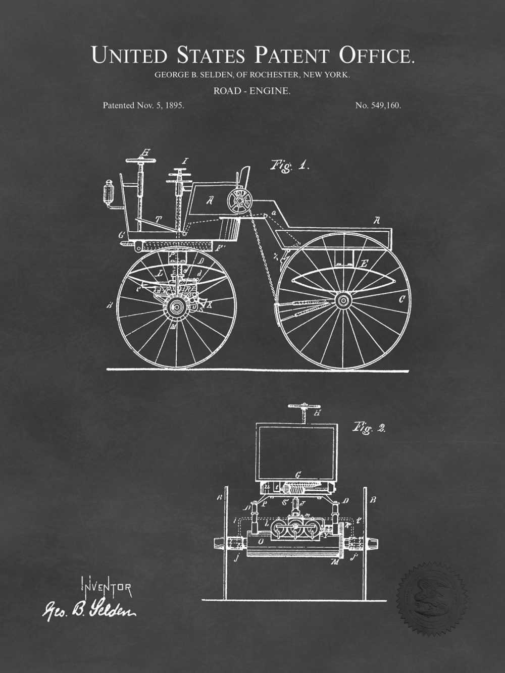 Automobiles | Vintage Road Vehicle | 1895 Patent Automobiles Antique