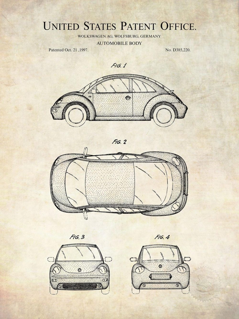 Automobiles | Volkswagon Beetle Patent Automobiles Antique