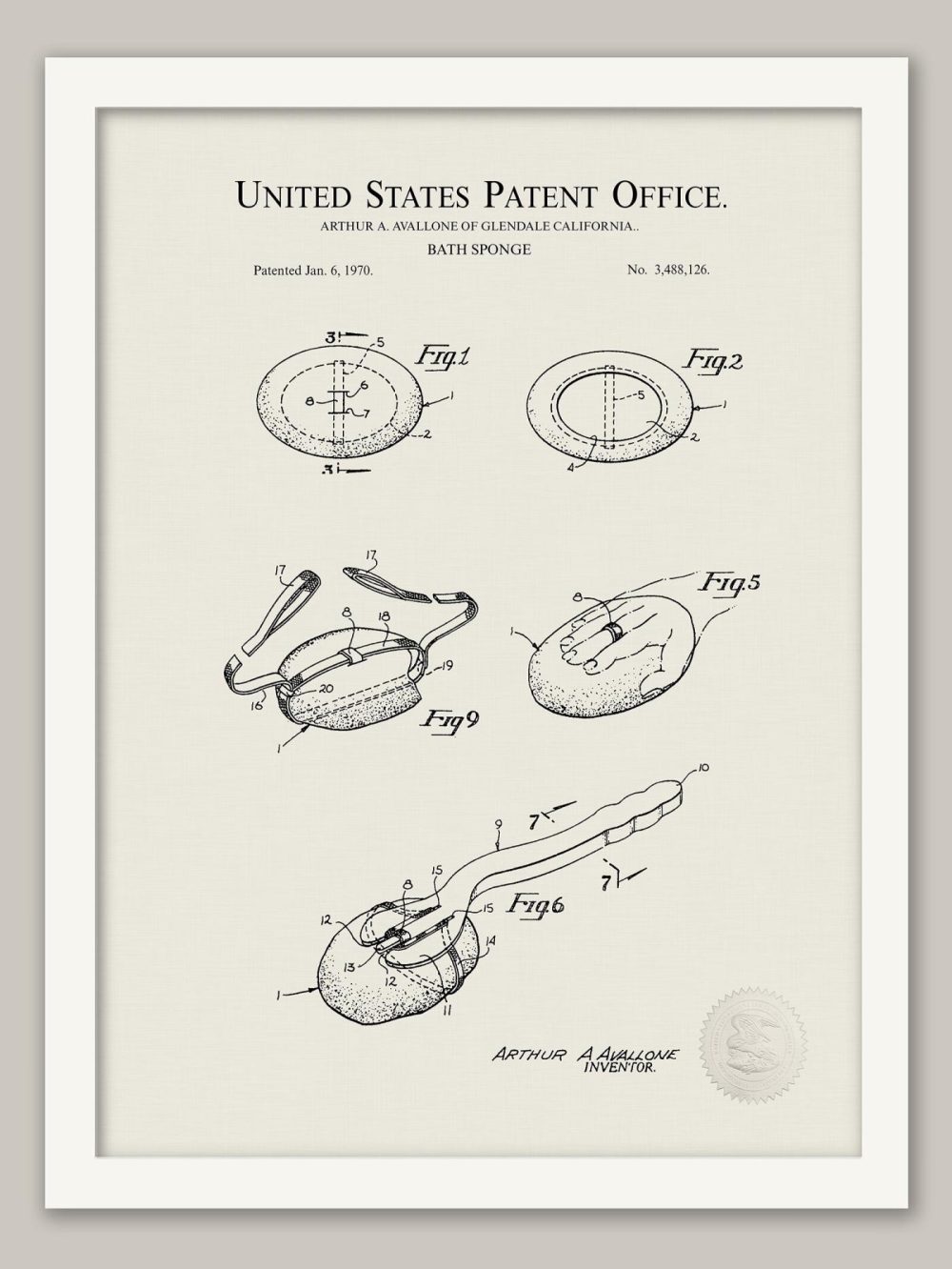 Bathroom / Laundry | Bath Sponge | 1970 Bathing Patent Bathroom / Laundry Antique