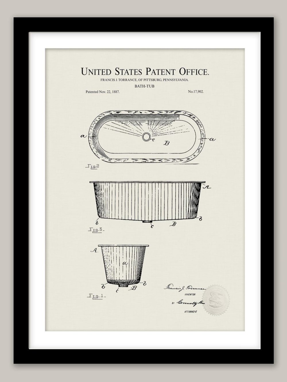 Bathroom / Laundry | Classic Bathtub Design | 1887 Patent Bathroom / Laundry Antique