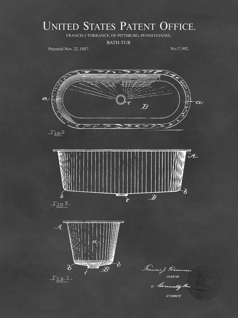 Bathroom / Laundry | Classic Bathtub Design | 1887 Patent Bathroom / Laundry Antique