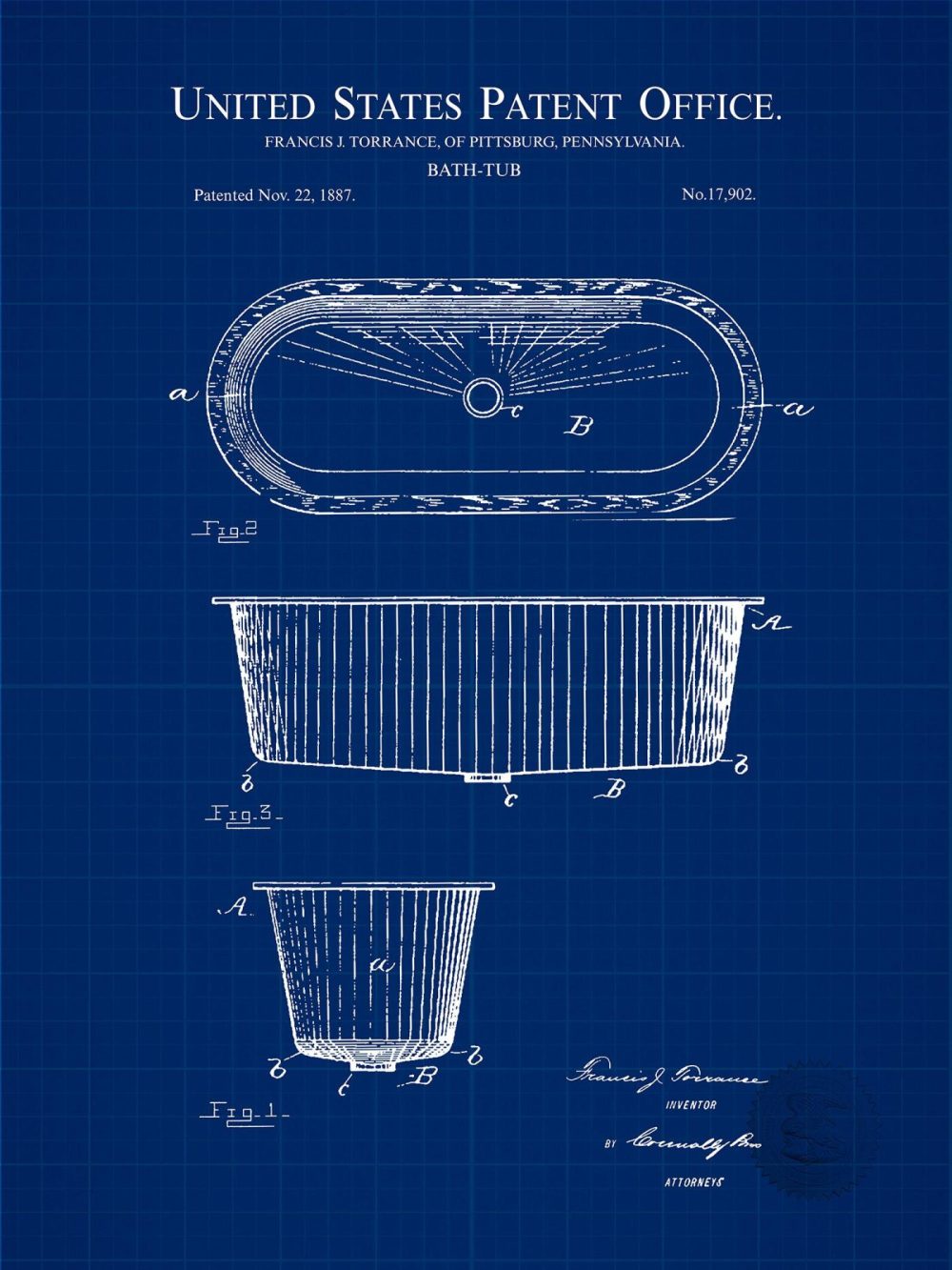 Bathroom / Laundry | Classic Bathtub Design | 1887 Patent Bathroom / Laundry Antique