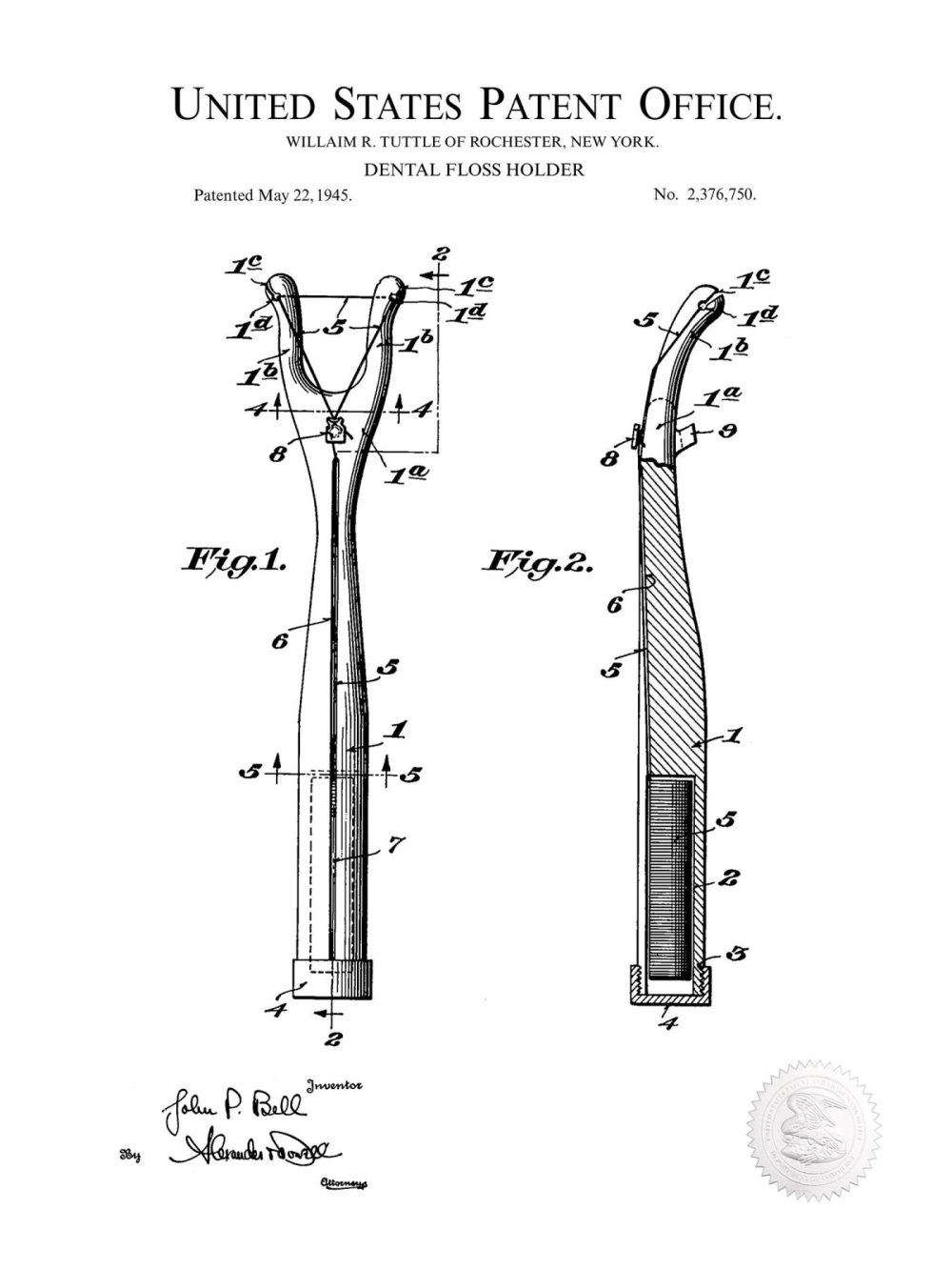 Bathroom / Laundry | Dental Floss Holder | 1945 Dental Care Patent Bathroom / Laundry Antique