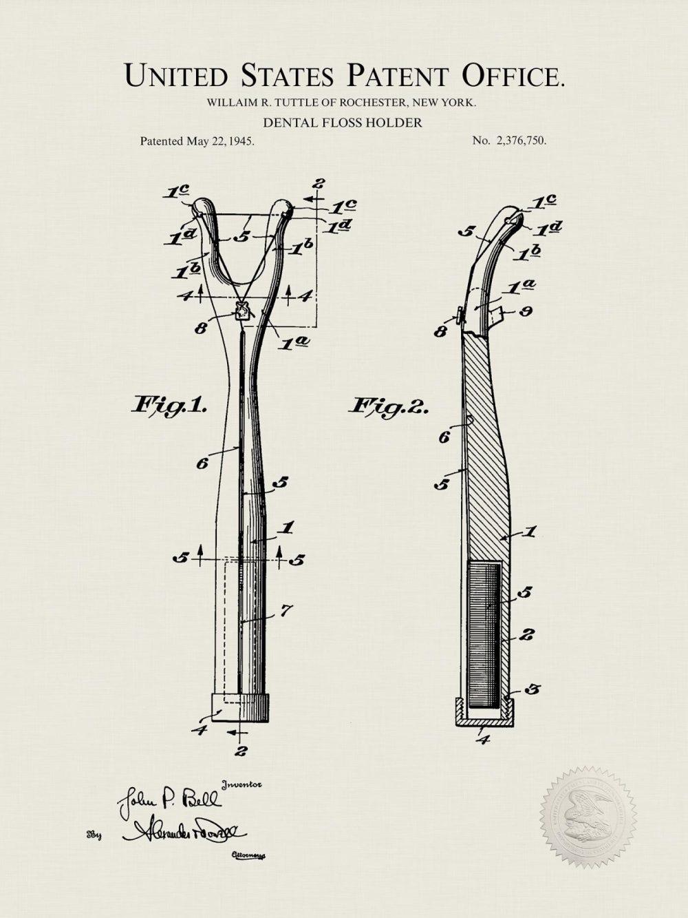 Bathroom / Laundry | Dental Floss Holder | 1945 Dental Care Patent Bathroom / Laundry Antique