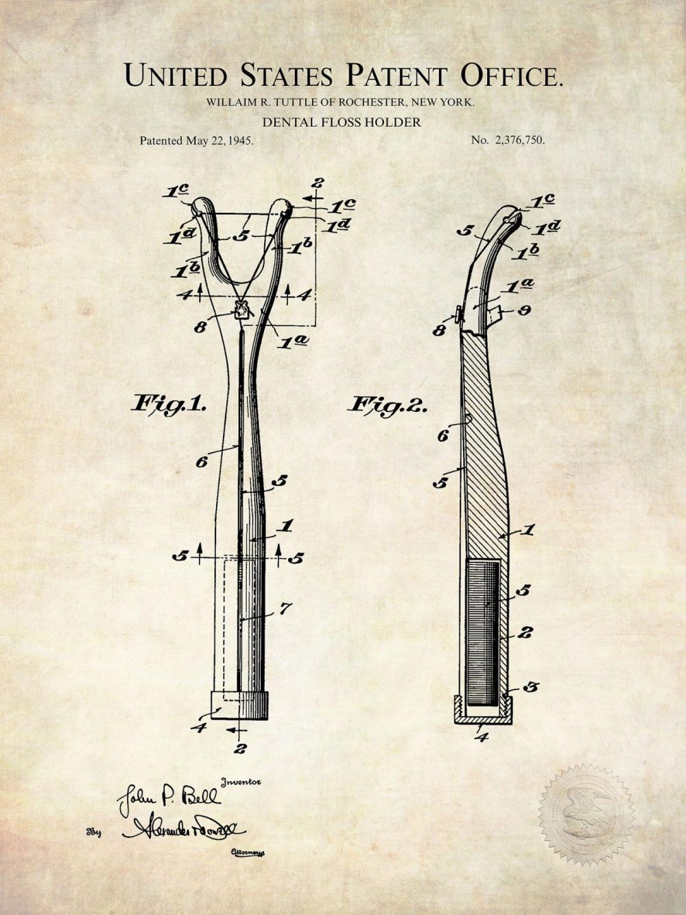 Bathroom / Laundry | Dental Floss Holder | 1945 Dental Care Patent Bathroom / Laundry Antique