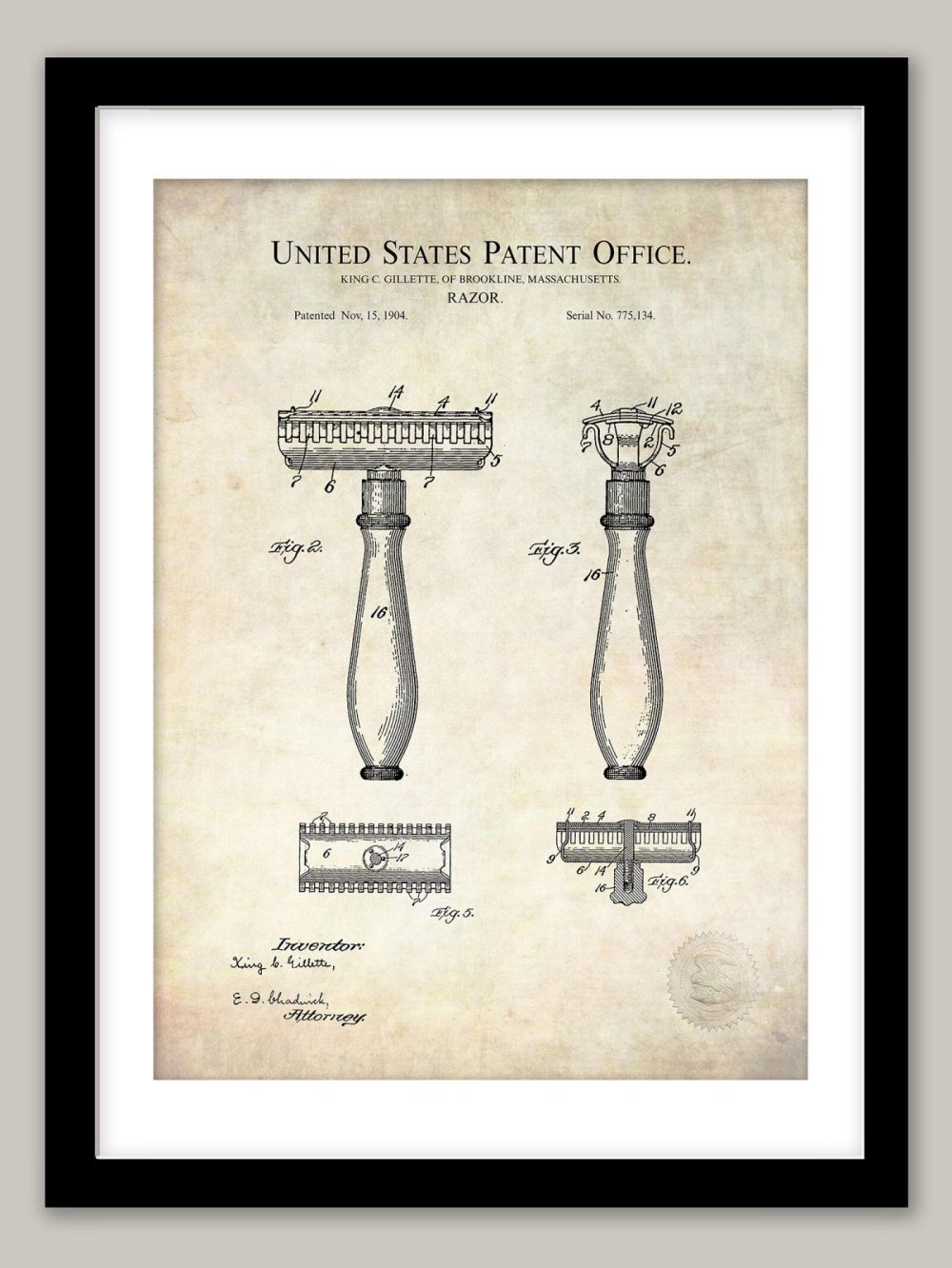 Bathroom / Laundry | Gillette Razor | 1904 Patent Bathroom / Laundry Antique