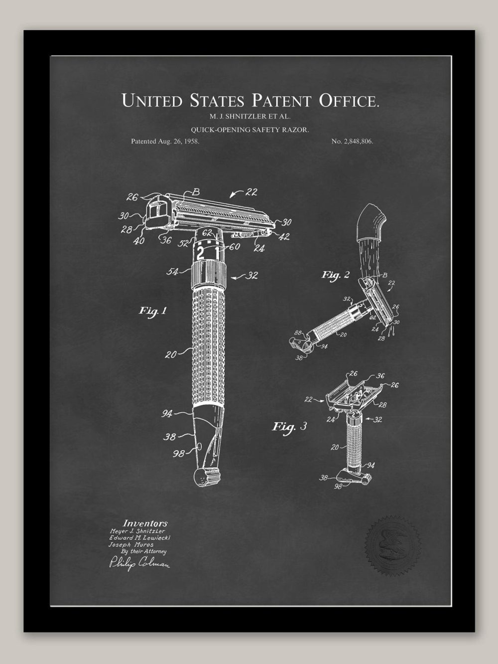 Bathroom / Laundry | Gillette Safety Razor | 1958 Patent Bathroom / Laundry Antique