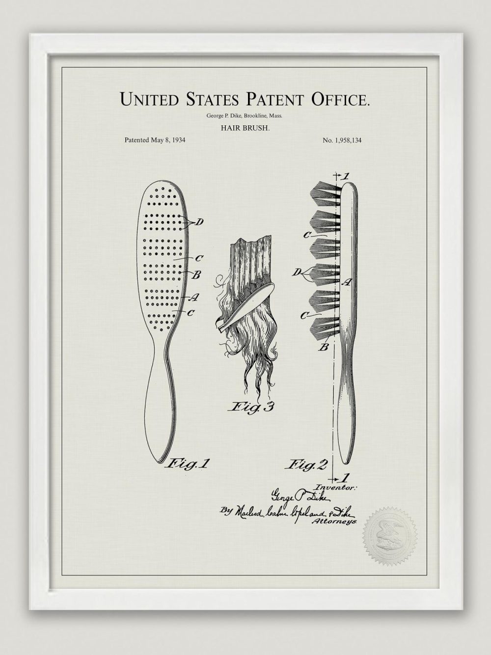 Bathroom / Laundry | Hairbrush Design | 1934 Patent Bathroom / Laundry Antique