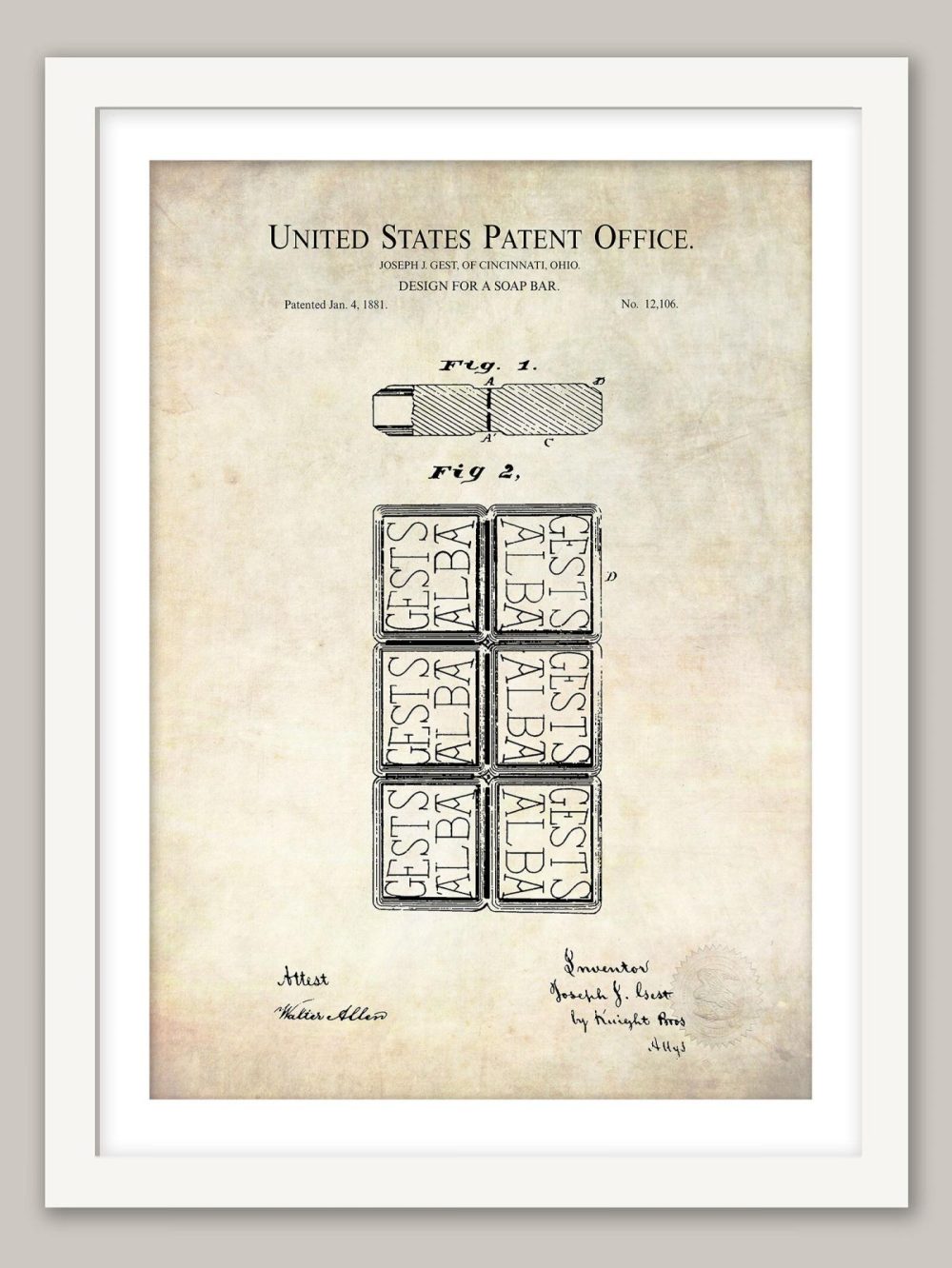 Bathroom / Laundry | Retro Soap Bar Print | 1881 Patent Bathroom / Laundry Antique