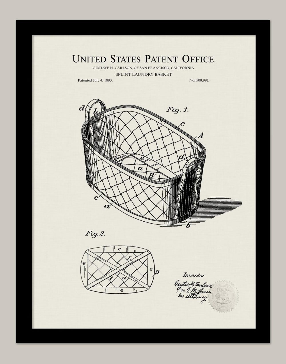 Bathroom / Laundry | Splint Laundry Basket | 1893 Patent Bathroom / Laundry Antique